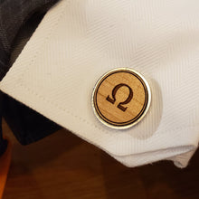 Load image into Gallery viewer, Omega Cufflinks Stainless and Wood Cufflinks