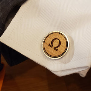 Omega Cufflinks Stainless and Wood Cufflinks