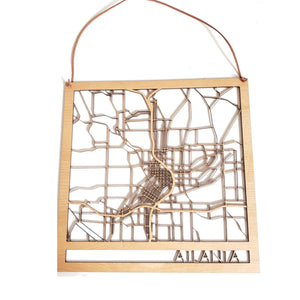 Atlanta Wood Cut Map with Border - 12x12