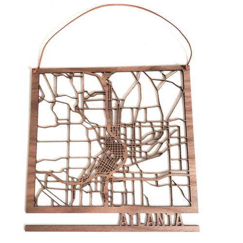 Walnut Atlanta Wood Cut Map  - 12x12