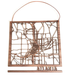 Walnut Atlanta Wood Cut Map  - 12x12