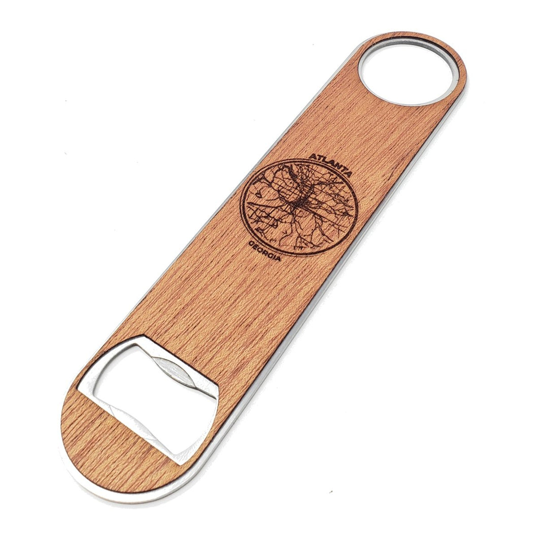 Atlanta Round Map Wood and Aluminum Bottle Opener