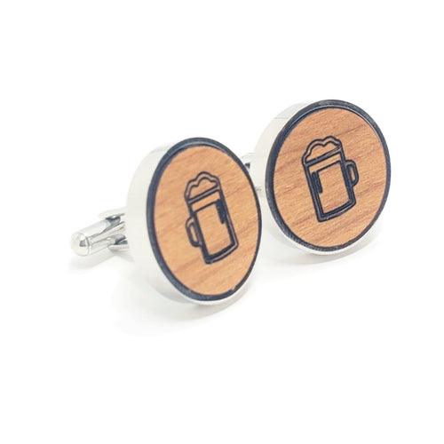 Beer Mug Stainless and Wood Cufflinks