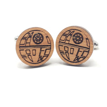 Load image into Gallery viewer, Death Star Wood Cufflinks