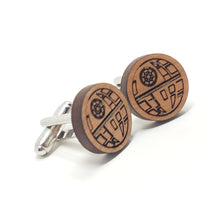 Load image into Gallery viewer, Death Star Wood Cufflinks