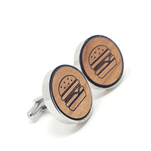 Load image into Gallery viewer, Hamburger Stainless and Wood Cufflinks