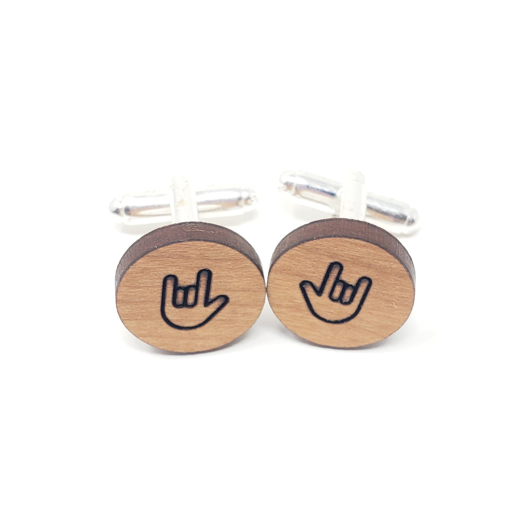 I Love You Sign Language Wood Cufflinks