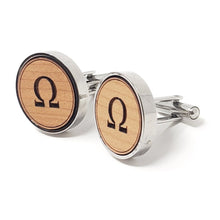 Load image into Gallery viewer, Omega Cufflinks Stainless and Wood Cufflinks