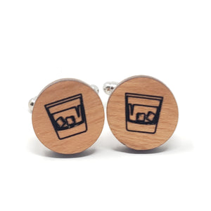 Whiskey on the Rocks Wood Cufflinks