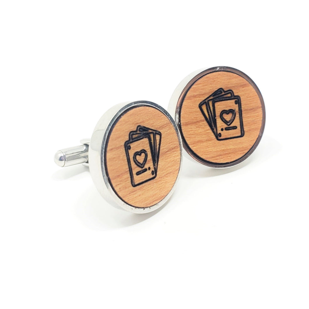 Cards Stainless and Wood Cufflinks