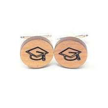 Load image into Gallery viewer, Graduation Hat Stainless and Wood Cufflinks