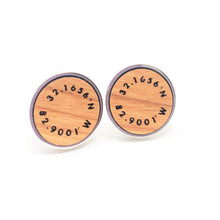 Load image into Gallery viewer, Atlanta Latitude and Longitude Stainless and Wood Cufflinks