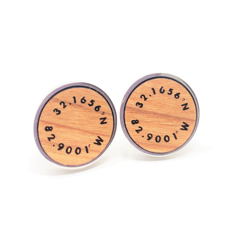 Atlanta Latitude and Longitude Stainless and Wood Cufflinks