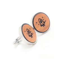 Load image into Gallery viewer, Rocket Ship Stainless and Wood Cufflinks