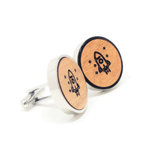 Load image into Gallery viewer, Rocket Ship Stainless and Wood Cufflinks