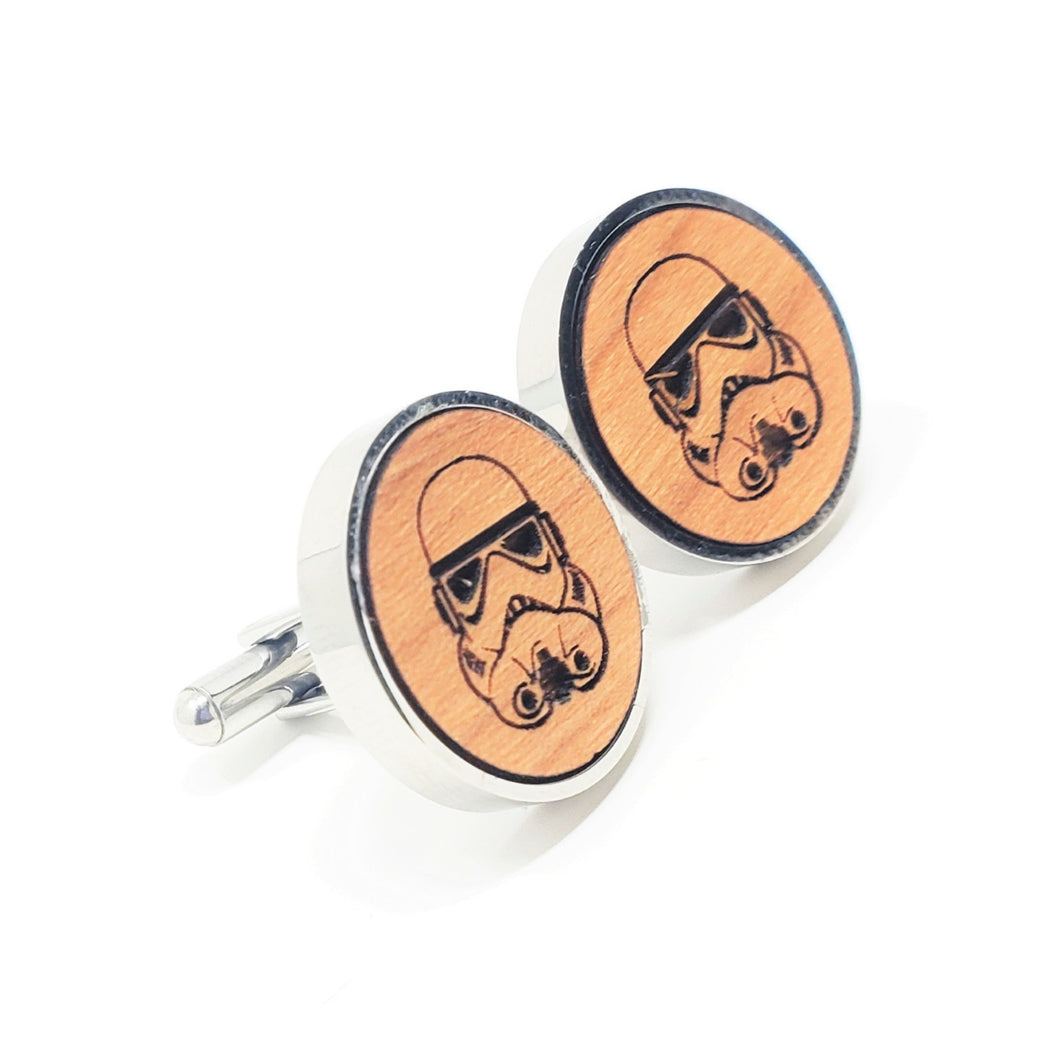 Storm Trooper Stainless and Wood Cufflinks